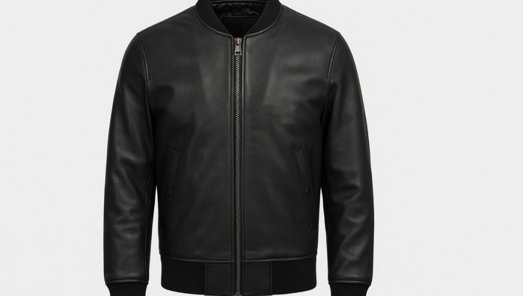Black Bomber Style Jacket for Men 2 Biker Black Leather Chaps