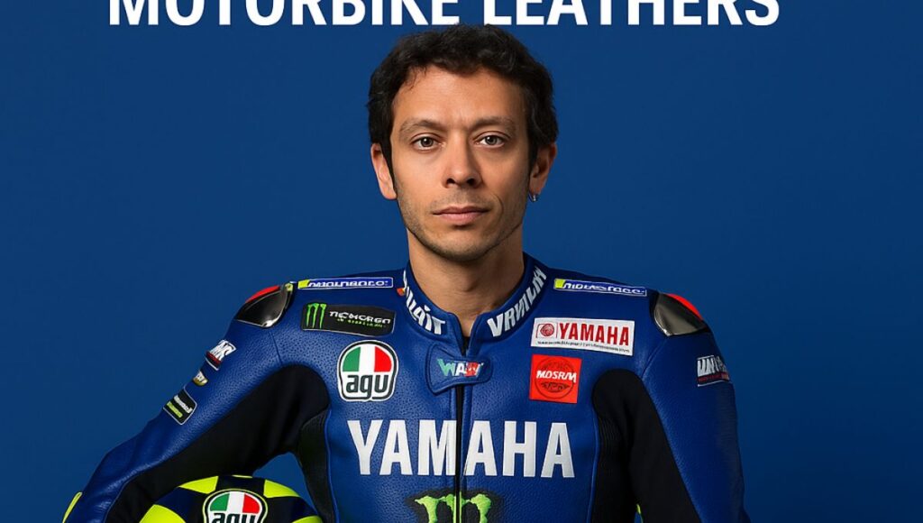 Valentino Rossi’s 2024 Yamaha Blue Motorbike suit 4 Biker Black Leather Chaps