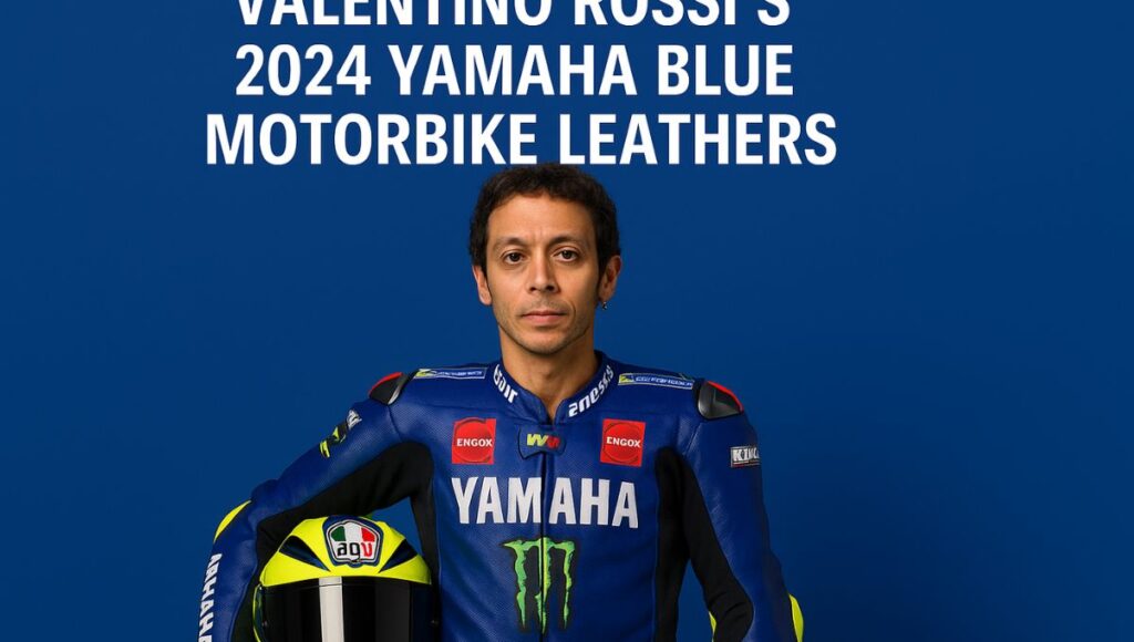 Valentino Rossi’s 2024 Yamaha Blue Motorbike suit 3 Biker Black Leather Chaps